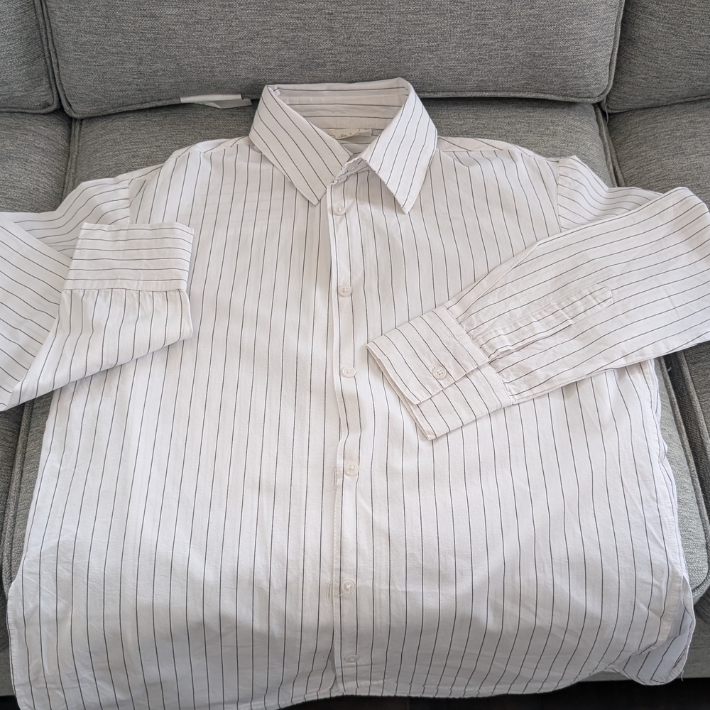 RD Style White and Black Striped Dress Shirt